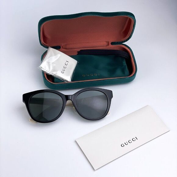 NEW GUCCI LOGO GG1002SK 004 Black White Gray Round Women Sunglasses - Picture 10 of 11